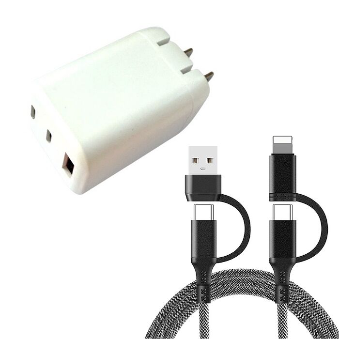 33W 氮化鎵 2C1A 三孔快速電源供應器充電器+60W四合一充電組
