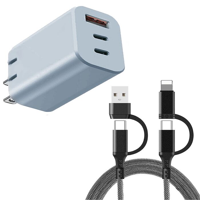 33W 氮化鎵 2C1A 折疊款三孔快速電源供應器+PD60W四合一充電組
