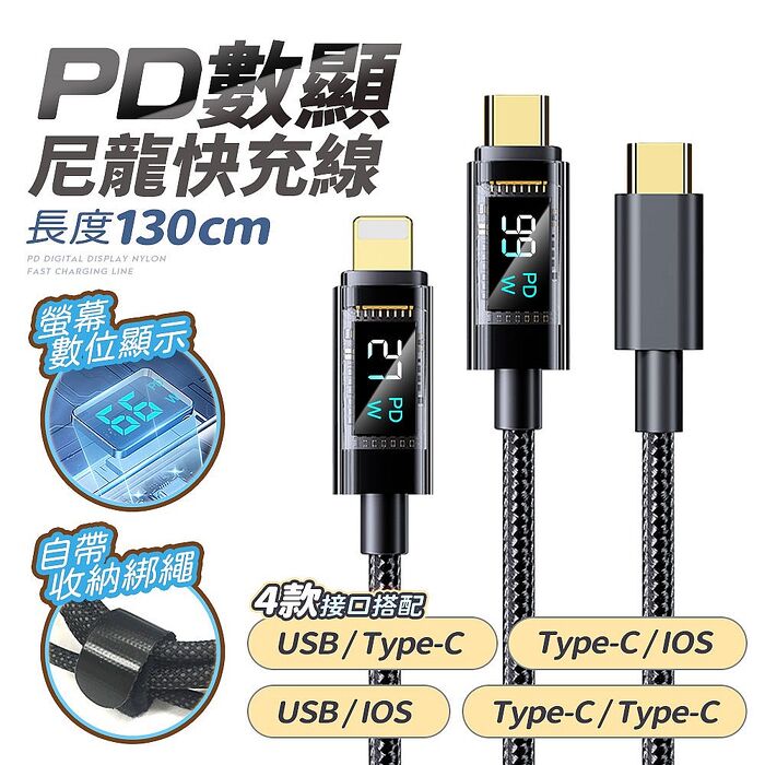 FJ功率數顯尼龍100W充電線SU2(TypeC to TypeC快充款)