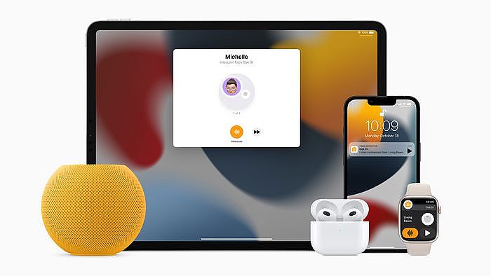 HomePod mini 可以搭配 iPad、iPhone、Apple Watch、AirPods 使用