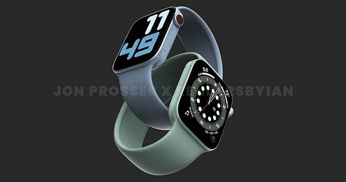 Apple Watch S7因採用不同面板的螢幕，導致生產時程延期，可能會延遲或者限量發售（圖為渲染圖）。（圖／翻攝自FrontFageTech）