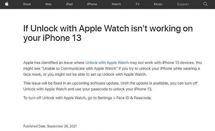 用戶使用iOS 15系統時，無法透過Apple Watch解鎖iPhone（圖／翻攝自蘋果官網）