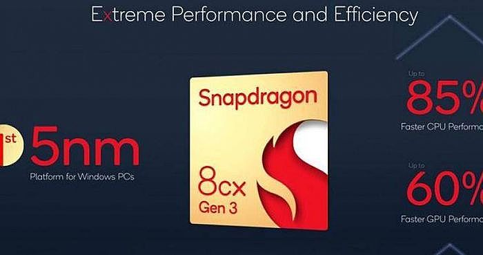 Snapdragon 8cx Gen 3採用5nm製程，功耗降低發熱量也大幅改善。（圖／高通）