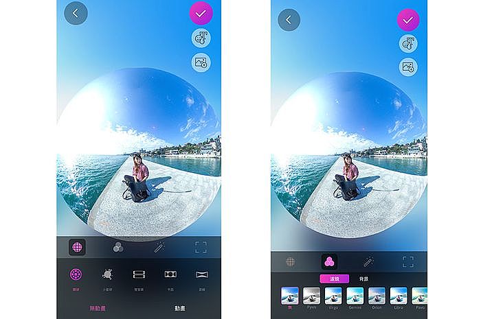 THETA+的 APP 有非常多功能可以編輯照片