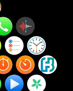 Apple Watch App選單尋找藍白色時鐘圖樣的「Clockology」App