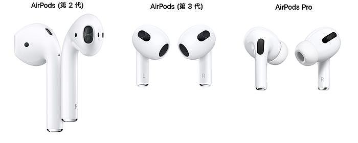 AirPods 3、AirPods(第2代)、AirPods Pro 耳機比較