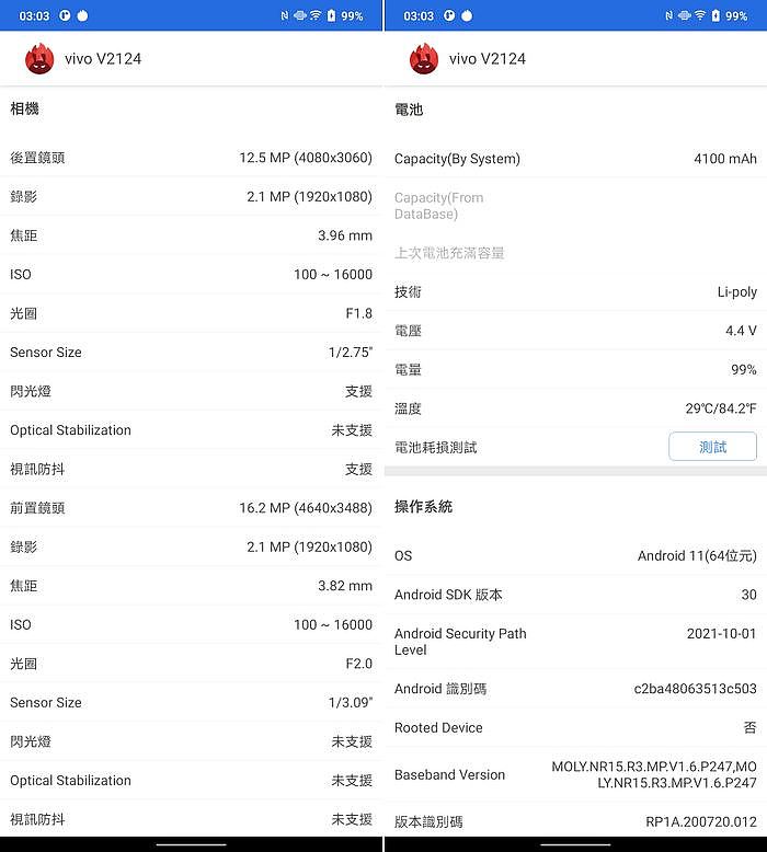 vivo Y76 5G 在安兔兔裡面的硬體規格列表