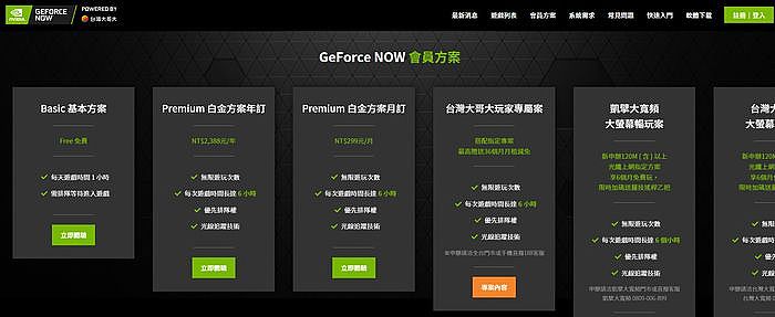 GeForce NOW會員方案