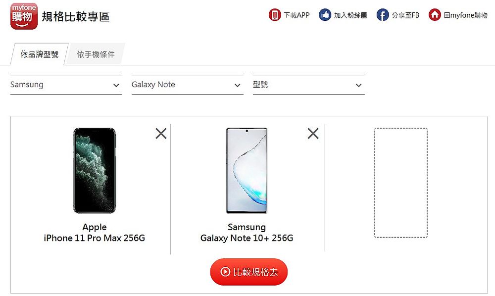 myfone購物新功能：手機規格比較