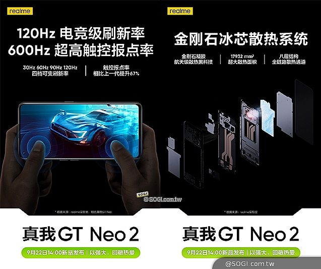 潮流黑薄荷配色 realme GT Neo2手機9/22中國發表