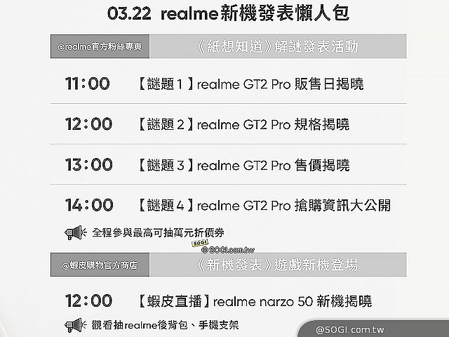 realme GT2 Pro與narzo 50台灣3/22發表