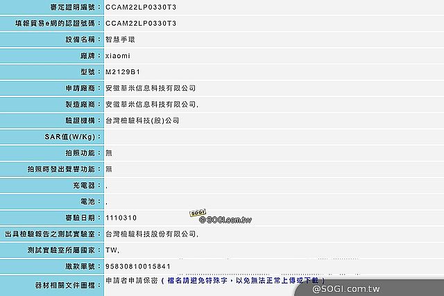 小米手環7代發表時間近了？Xiaomi M2129B1早在3月通過NCC