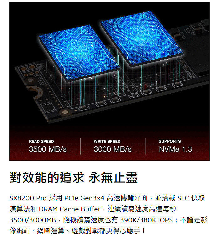 ADATA 威剛XPG SX8200 Pro 2TB M.2 2280 NVME / PCIe Gen 3x4 SSD 固態