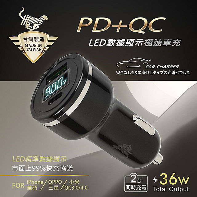 台灣製造pd Qc3 0 36w雙孔液晶顯示車用全協議快速充電器 車充 耳機 穿戴 手機配件 Myfone購物