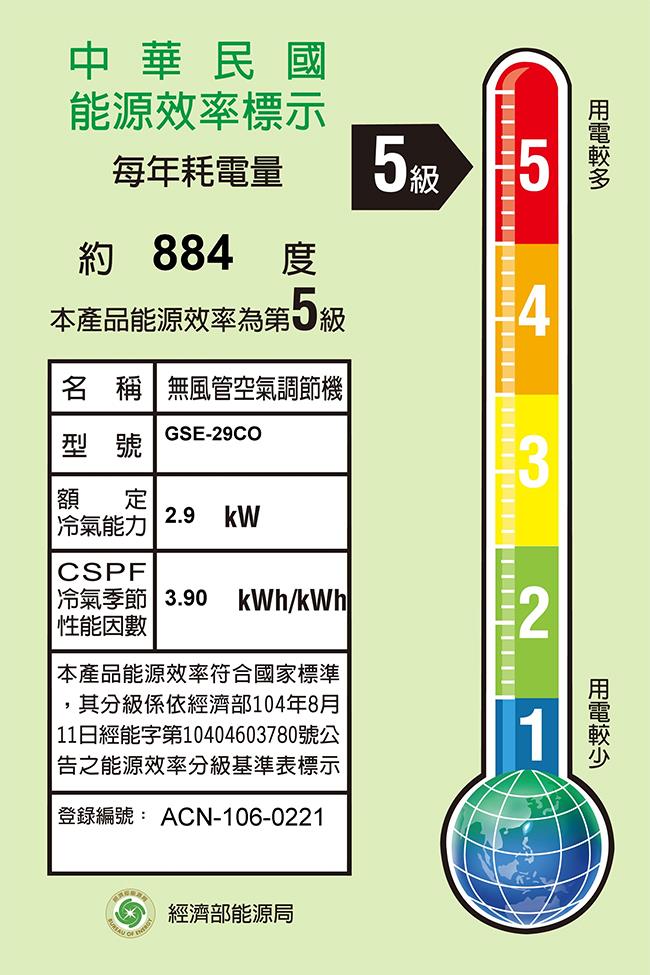 GREE臺灣格力4-5坪 變頻單冷分離冷氣《GSE-29CO/GSE-29CI》【贈基本安裝+舊機回收】(冷氣特賣)