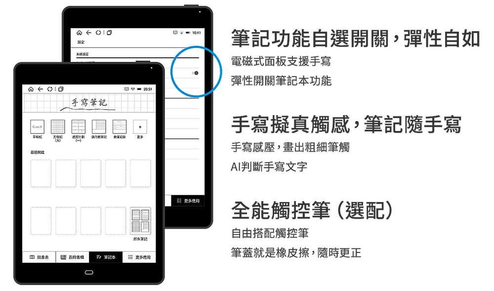 E即棒 Hyread Gaze Note 7 8吋電子紙閱讀器 觸控筆 保護殼 淺灰藍 網路 喇叭 周邊 儲存 Myfone購物