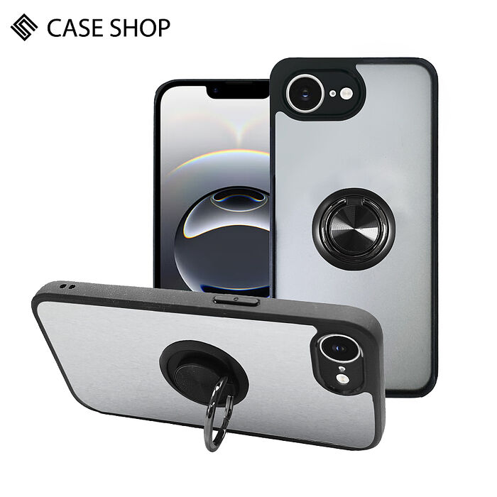 CASE SHOP iPhone 16e 指環支架站立保護殼-黑