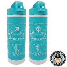 【特賣】British Bear英國熊 彈蓋雙層水杯300ml 2入組