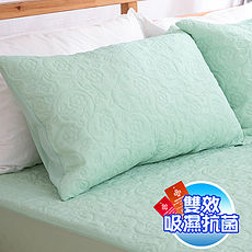 【eyah宜雅】吸濕排汗大和防蹣抗菌雙效-信封枕套式枕頭保潔墊-2入(素雅綠)