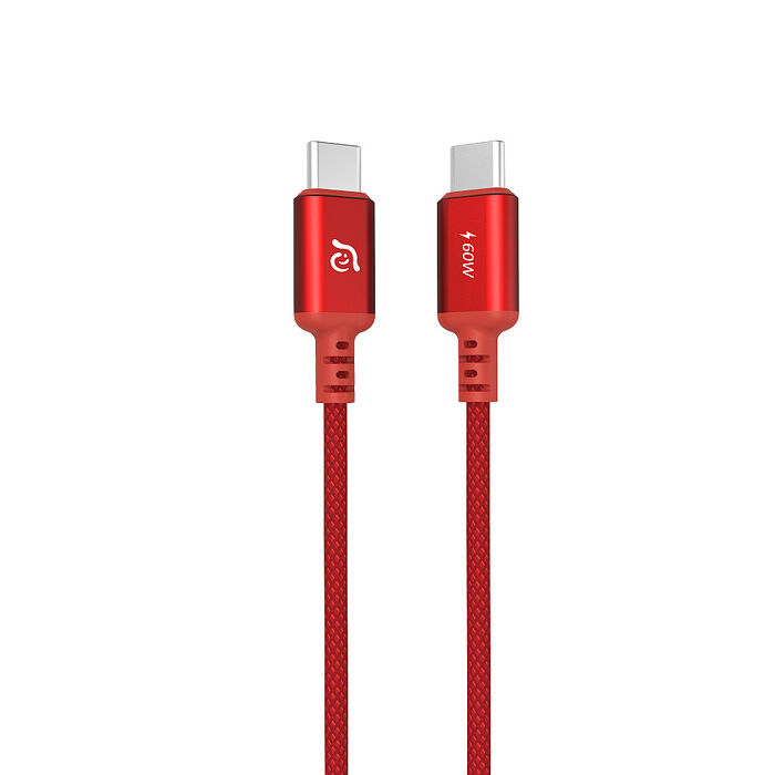 亞果元素 CASA S120 USB-C 對 USB-C 60W 編織充電傳輸線 120CM紅