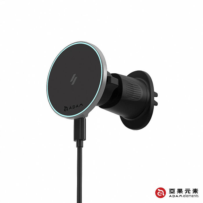 亞果元素 CQ1 Qi2 15W金屬輕薄款LED燈車用磁吸充電器 黑