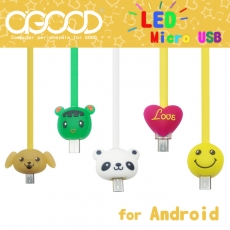 【A-GOOD】USB TO Micro 可愛卡通造型LED七彩頭發光扁線