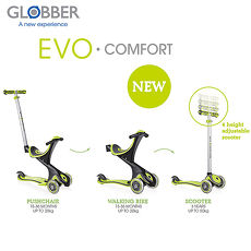 【Globber哥輪步】2018舒適版EVO COMFORT五合一兒童滑板車/滑步車/學步車-綠
