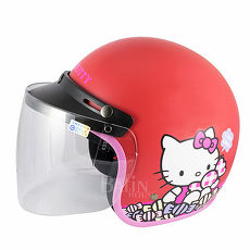 【Hello Kitty】Candy 成人機車安全帽-紅 附 防護鏡片