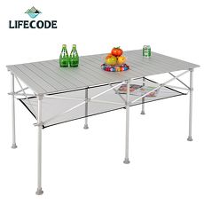 【LIFECODE】長型鋁合金蛋捲桌/折疊桌124x70cm (附桌下網+提袋)