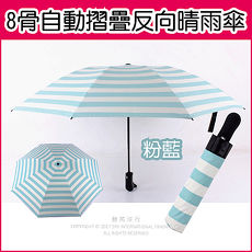 【生活良品】8骨自動摺疊反向晴雨傘 海軍紋天藍色(大傘面 自動傘 口袋傘 防紫外線 抗UV 防曬)