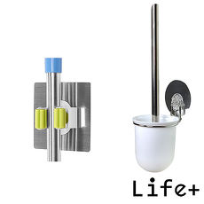 【Life Plus】環保無痕魔力貼掛勾-拖把夾/工具夾(4入)+馬桶刷架