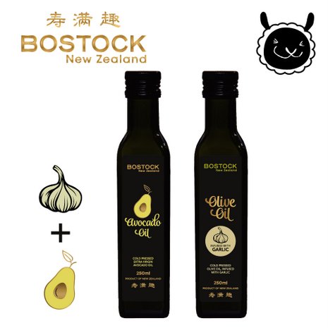 【壽滿趣- Bostock】頂級冷壓初榨酪梨油/蒜香風味橄欖油(250ml x2)