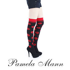 【摩達客】英國進口義大利製【Pamela Mann】浪漫紅唇過膝高統襪