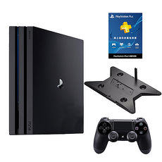 SONY PS4 Pro 7218 1TB-主機黑+12個月PLUS-專+slim/pro主機雙用直立架-黑KJH-ps4slim-pro