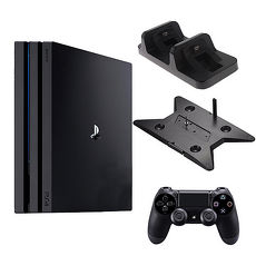 SONY PS4 Pro 7218 1TB-主機黑+slim/pro主機雙用直立架-黑KJH-ps4slim-pro+DOBE手把充電座