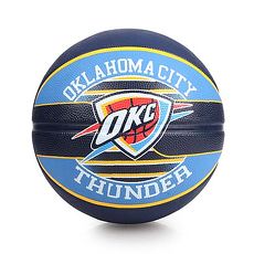【SPALDING】雷霆 THUNDER 籃球-戶外 NBA 隊徽球 斯伯丁 丈青水藍黃