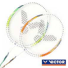 【VICTOR】極速-穿線拍-對拍組-附羽毛球 附球袋 2入 羽毛球拍 橘綠白