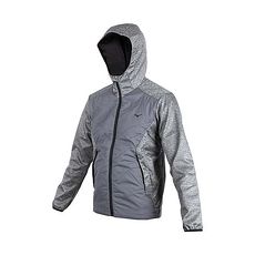 【MIZUNO】男防風保暖連帽外套-防風外套 美津濃 慢跑 路跑 灰麻花橄綠