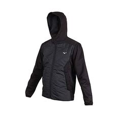 【MIZUNO】男防風保暖連帽外套-防風外套 美津濃 慢跑 路跑 黑白