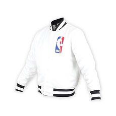【NIKE】男NBA防風棒球外套-風衣外套 籃球 保暖外套 鋪棉 白黑