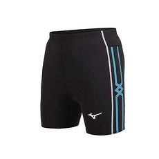 【MIZUNO】男三分緊身褲-運動短褲 束褲 慢跑 路跑 美津濃 黑水藍白