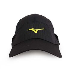 【MIZUNO】運動路跑帽-魔鬼氈 防曬 遮陽 帽子 鴨舌帽 美津濃 黑螢光綠