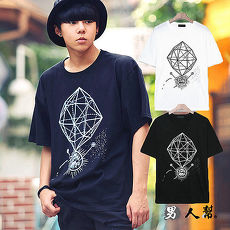 【男人幫】韓國夜空星星不規則塗鴉T恤黑色M
