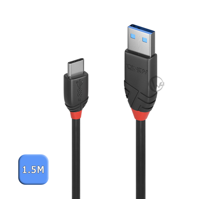 LINDY 林帝 Black LINE USB 3.1 Gen 2 Type-C/公 to Type-A/公 傳輸線 1.5m (36917)