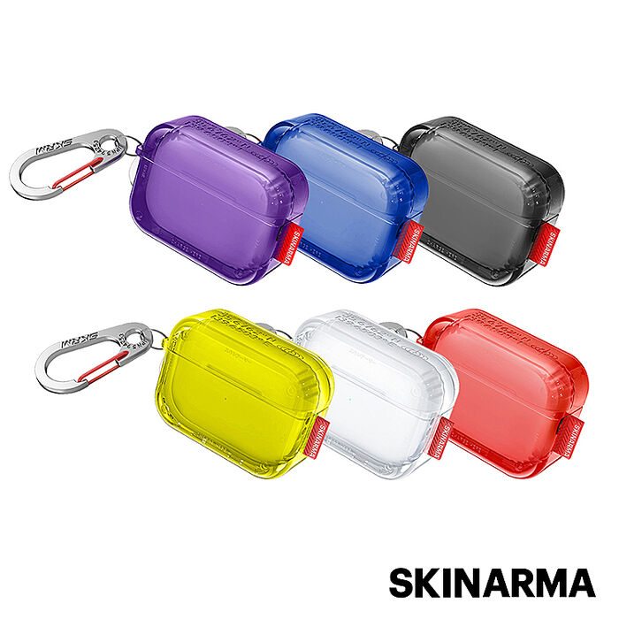 Skinarma日本潮牌 AirPods Pro 2 Saido 螢光冰塊防摔保護殼(附掛鉤)藍色