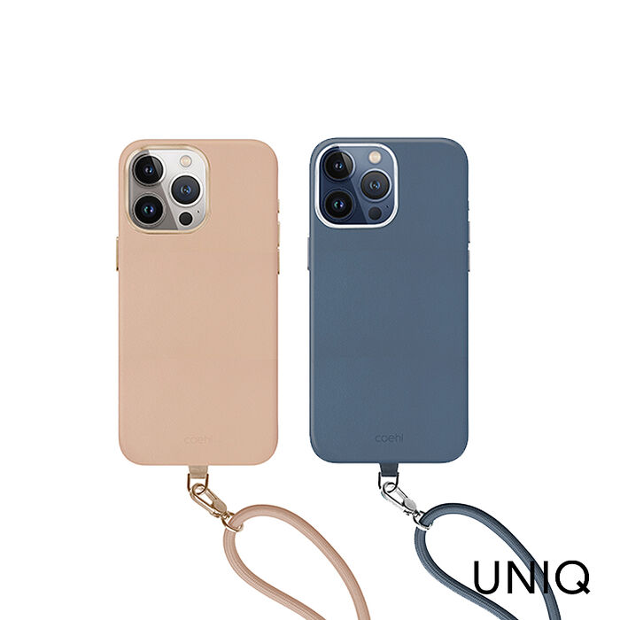 UNIQ iPhone 15 Pro Coehl Muse質感可磁吸棉繩掛繩兩用手機殼卡其