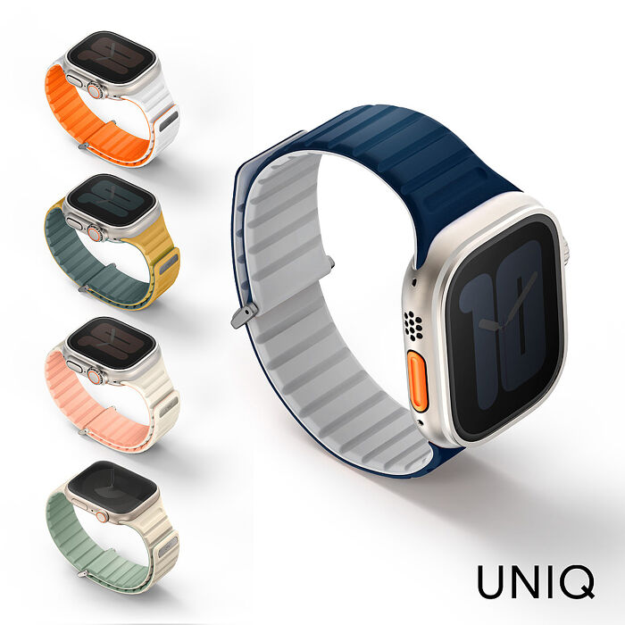 UNIQ Apple Watch 42/44/45/49mm Revix EVO 雙色矽膠磁吸錶帶橘白