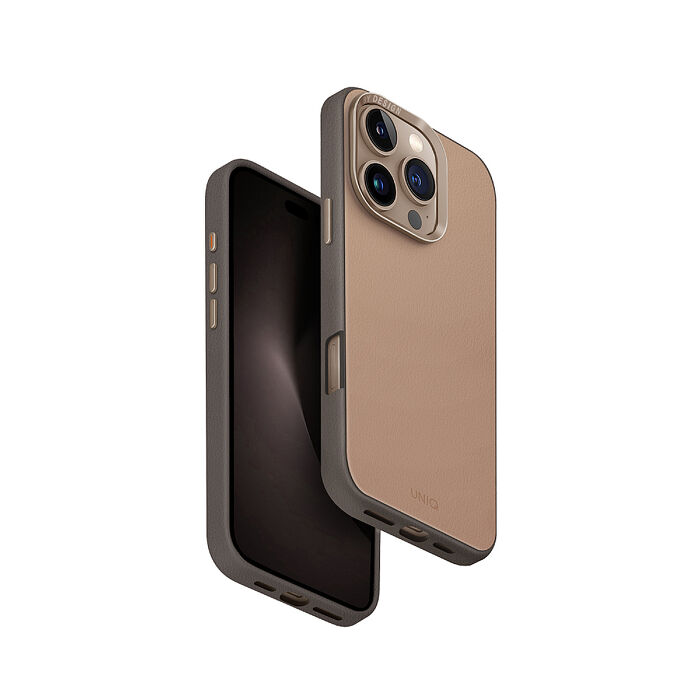 UNIQ iPhone16 Pro/ProMax Lyden Ds 耐刮皮革磁吸手機殼Pro金絲雀黃/淺灰