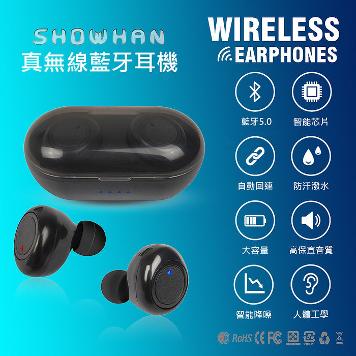【買就送】買兩組 SHOWHAN 高保音質 真無線藍牙耳機送兩組3.5mm有線立體聲耳機(APP搶購)