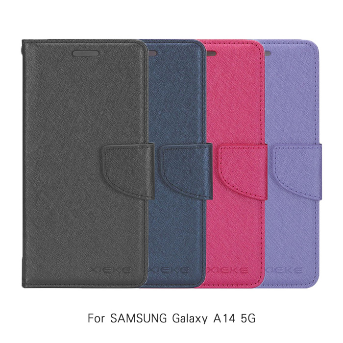 XIEKE SAMSUNG Galaxy A14/A34/A54 5G 月詩蠶絲紋皮套A14玫紅